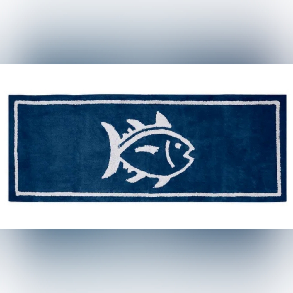 New Southern Tide Skip Jack Fish Bath Rug Runner Mat 22" by 60" Dark Blue